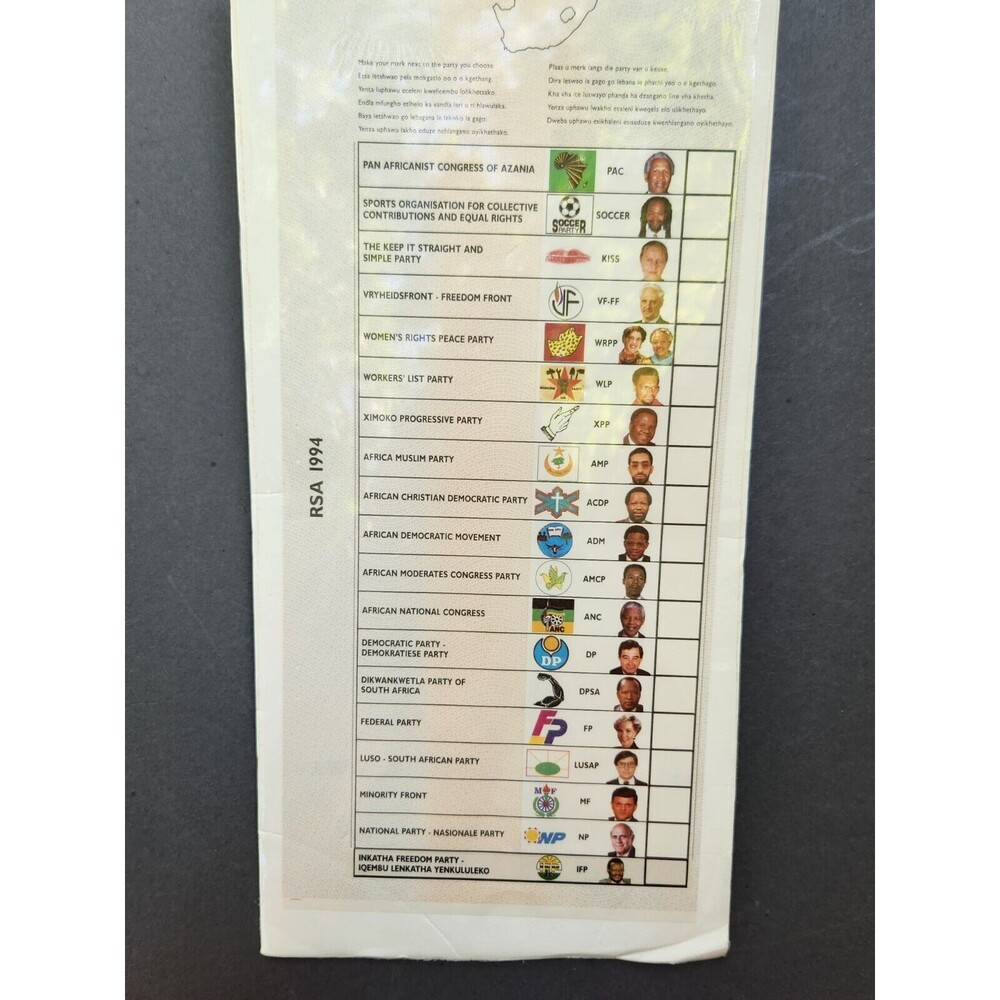 South African 1994 Voting Ballot Election Mandela W Certificate Of Authenticity